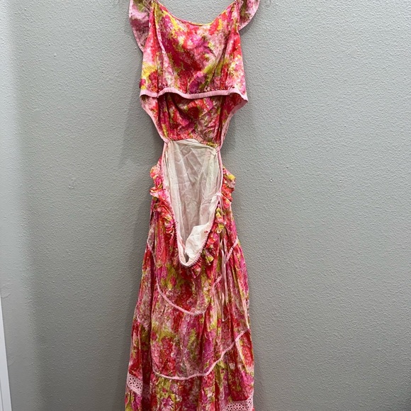 LoveShackFancy Dress Womens Size XL Pink Madsen Maxi Watercolor Print Cut-Out - Picture 4 of 12
